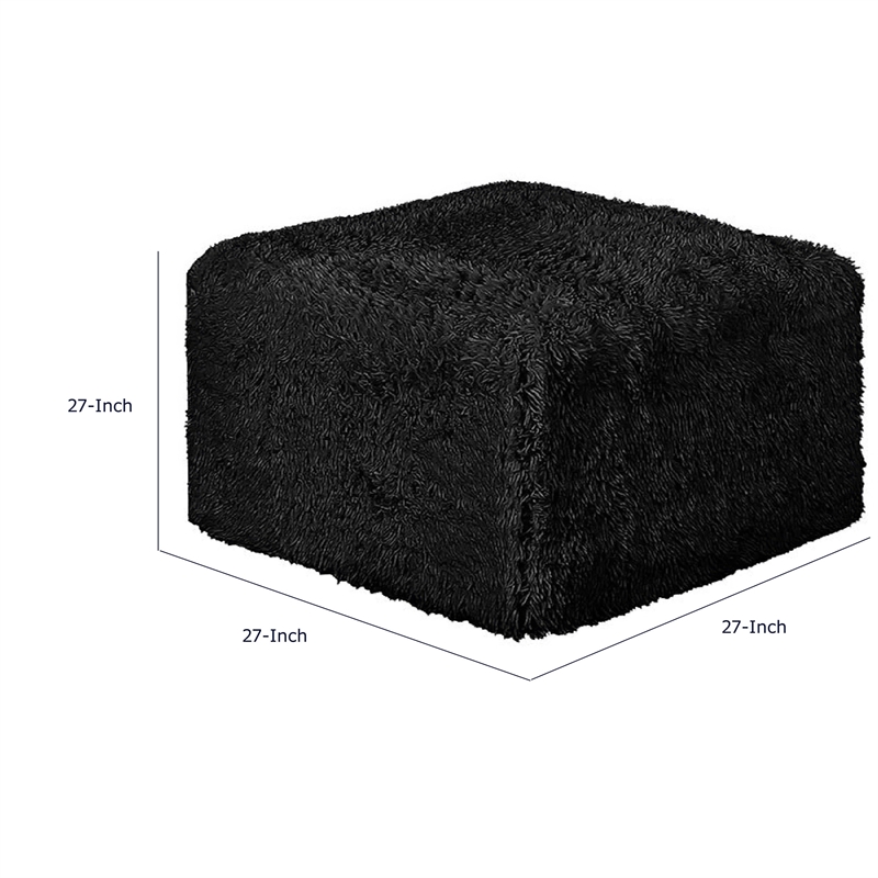 Appi Modular Square Ottoman- Compressed Foam- Black Faux Fur 27 Inch