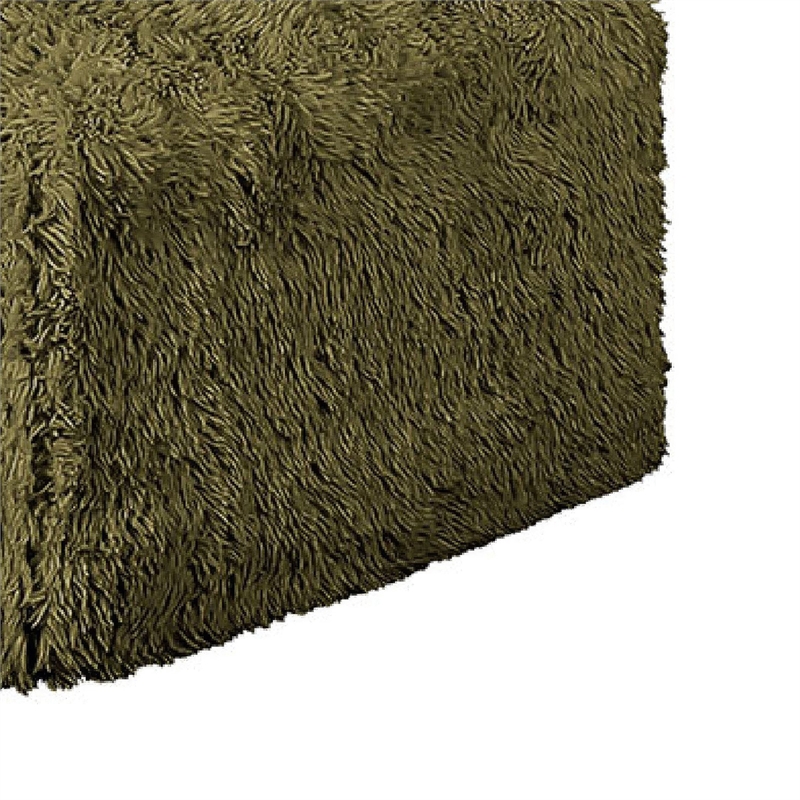 Appi Modular Square Ottoman- Compressed Foam- Olive Green Faux Fur 27 Inch