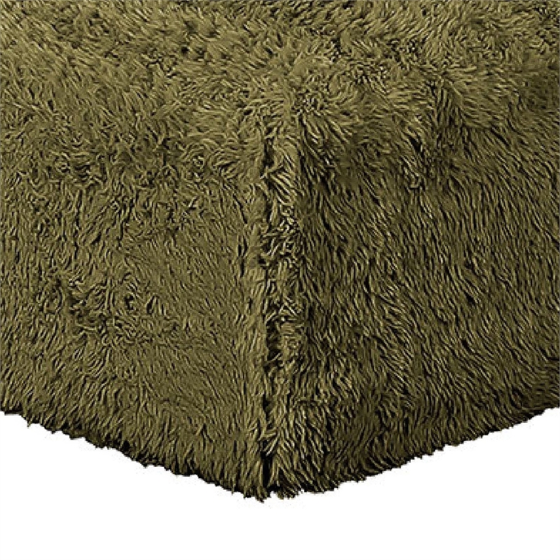 Appi Modular Square Ottoman- Compressed Foam- Olive Green Faux Fur 27 Inch