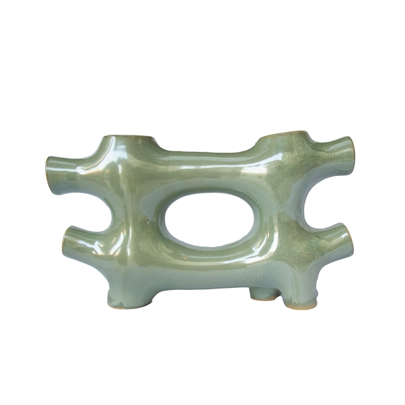 Sculptural Vase Decor - Glazed Abstract Art - 17 Inch Sage Green Ceramic