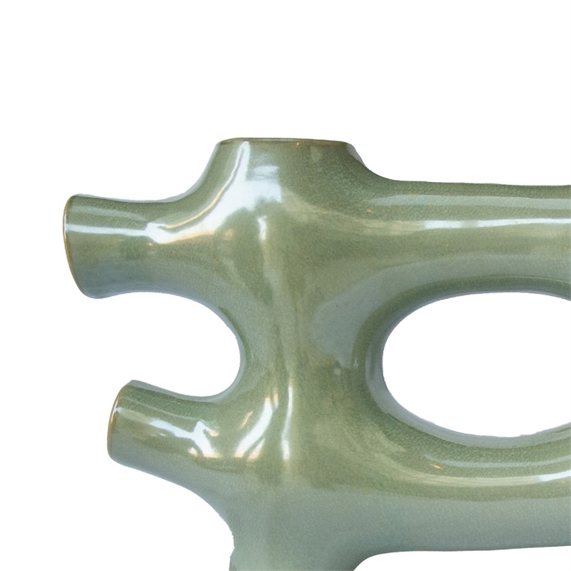 Sculptural Vase Decor - Glazed Abstract Art - 17 Inch Sage Green Ceramic