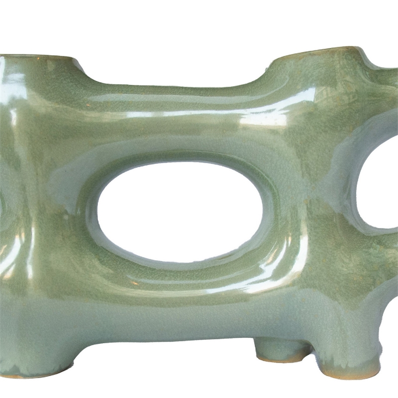 Sculptural Vase Decor - Glazed Abstract Art - 17 Inch Sage Green Ceramic