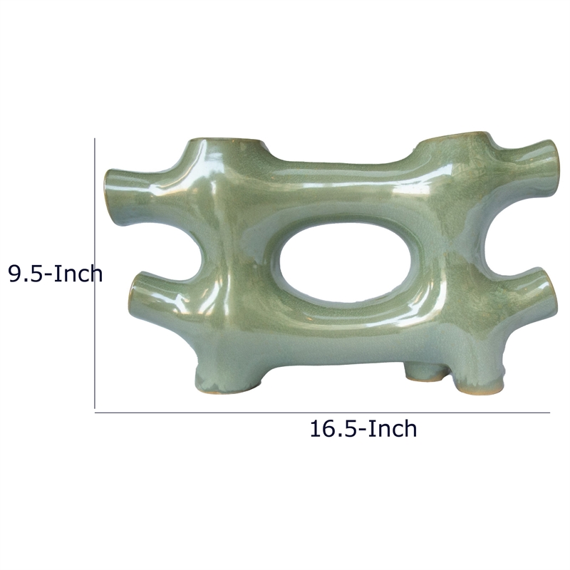 Sculptural Vase Decor - Glazed Abstract Art - 17 Inch Sage Green Ceramic