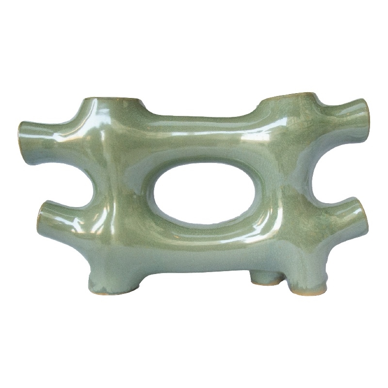 Sculptural Vase Decor - Glazed Abstract Art - 17 Inch Sage Green Ceramic