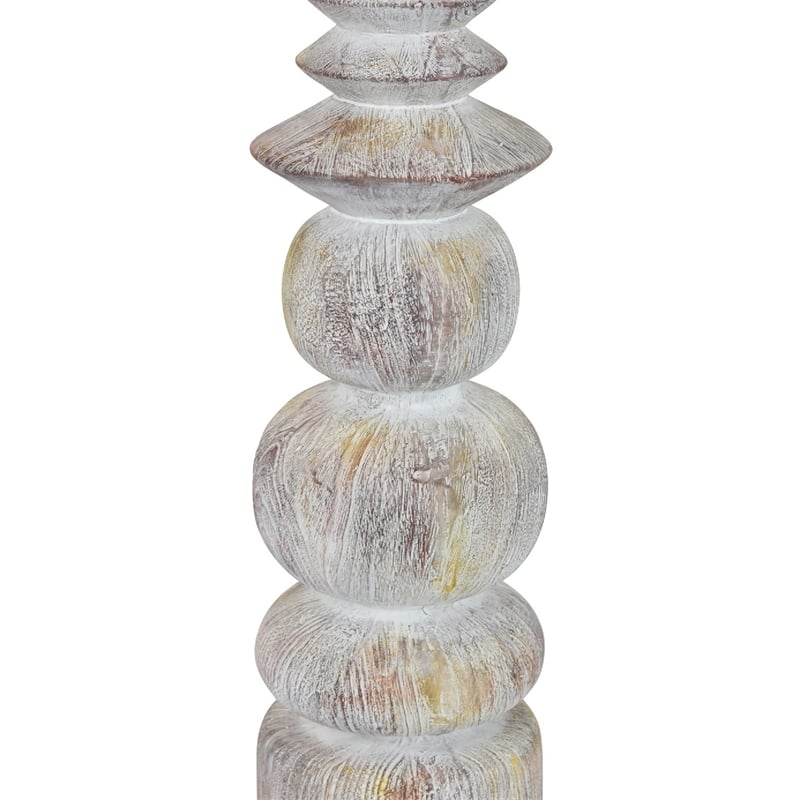 Tabletop Decor Candle Holder - Sculpted Turned Whitewash Resin-18 Inch