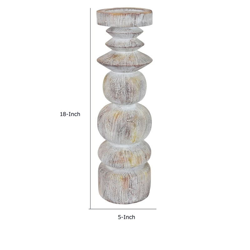 Tabletop Decor Candle Holder - Sculpted Turned Whitewash Resin-18 Inch
