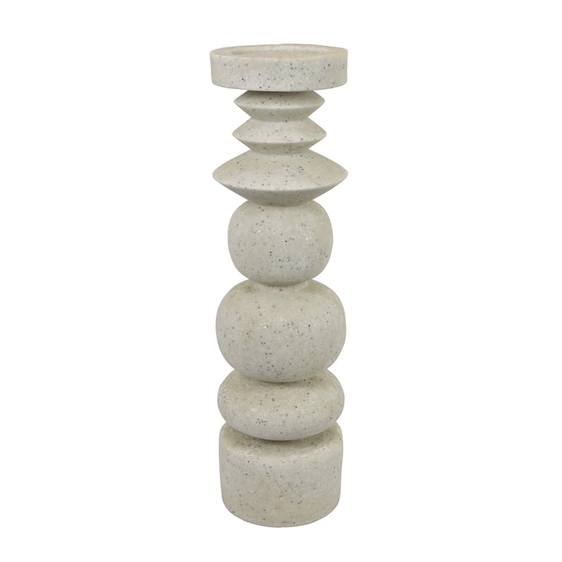 Josi Tabletop Decor Candle Holder- Sculpted Turned White Resin- 18 Inch