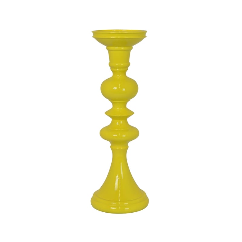 Meo Tabletop Decor Candle Holder- Sculpted Turned Yellow Resin- 18 Inch
