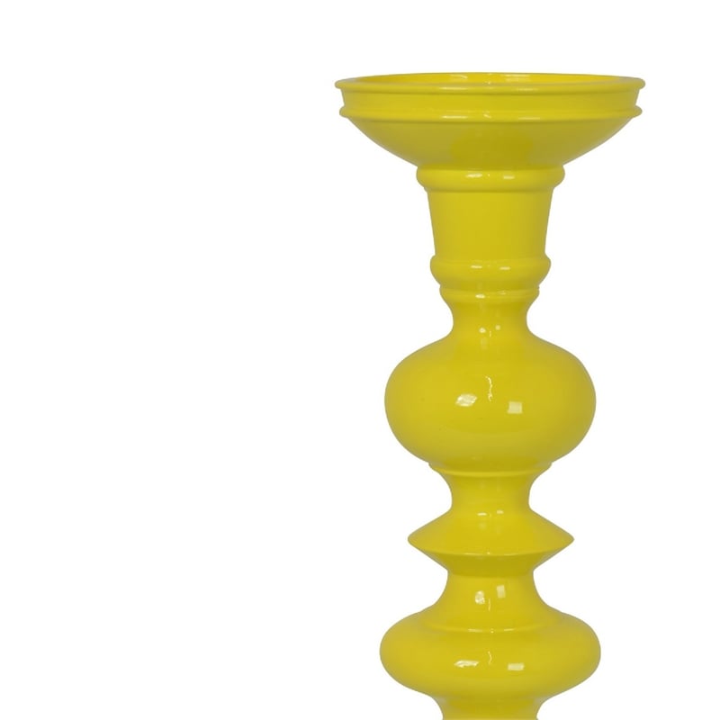Meo Tabletop Decor Candle Holder- Sculpted Turned Yellow Resin- 18 Inch