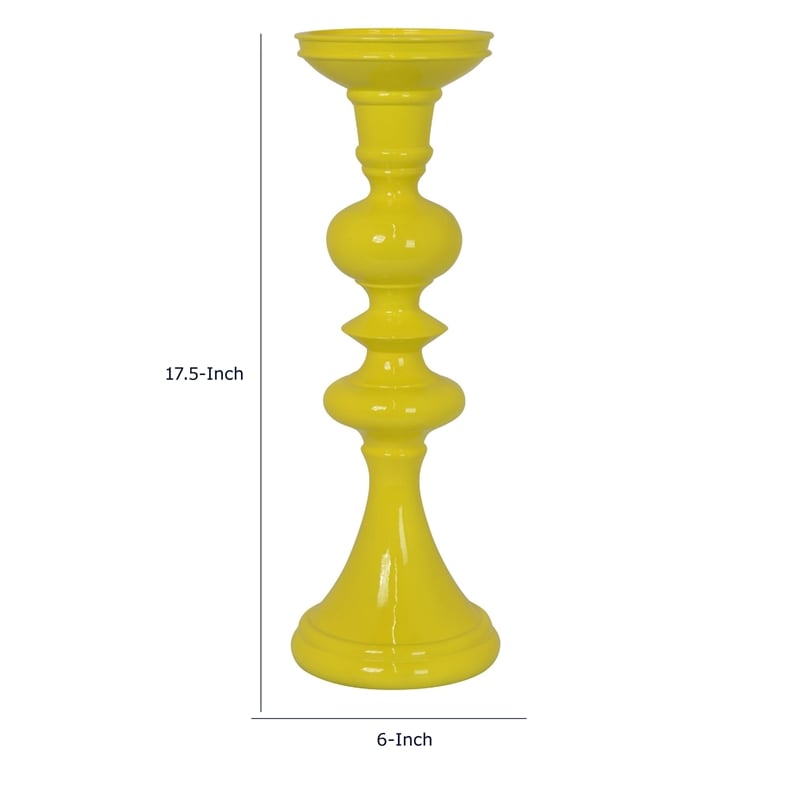 Meo Tabletop Decor Candle Holder- Sculpted Turned Yellow Resin- 18 Inch