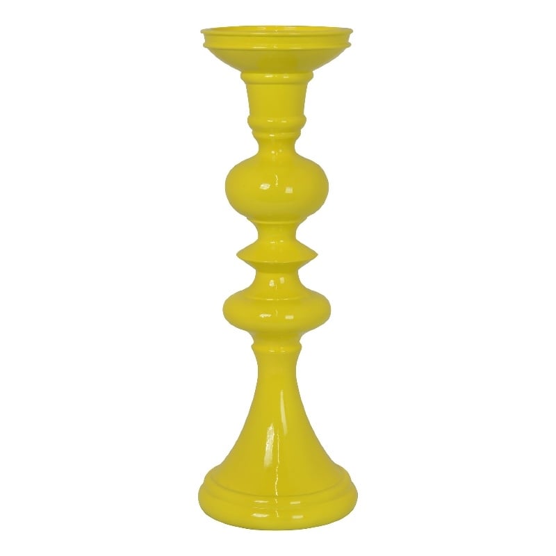 Meo Tabletop Decor Candle Holder- Sculpted Turned Yellow Resin- 18 Inch