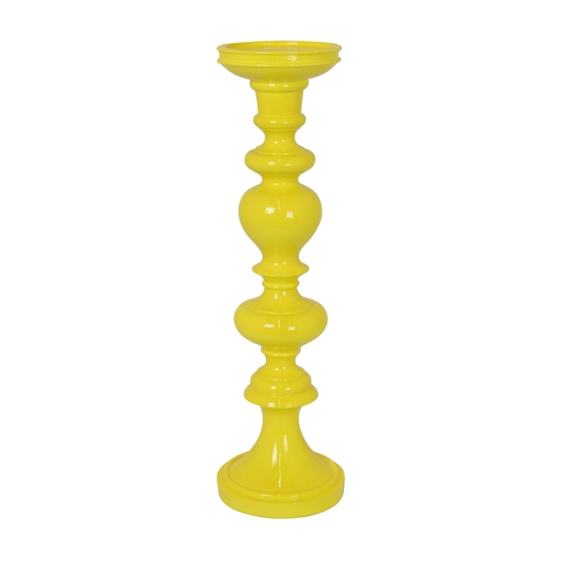 Meo Tabletop Decor Candle Holder- Sculpted Turned Yellow Resin-20 Inch