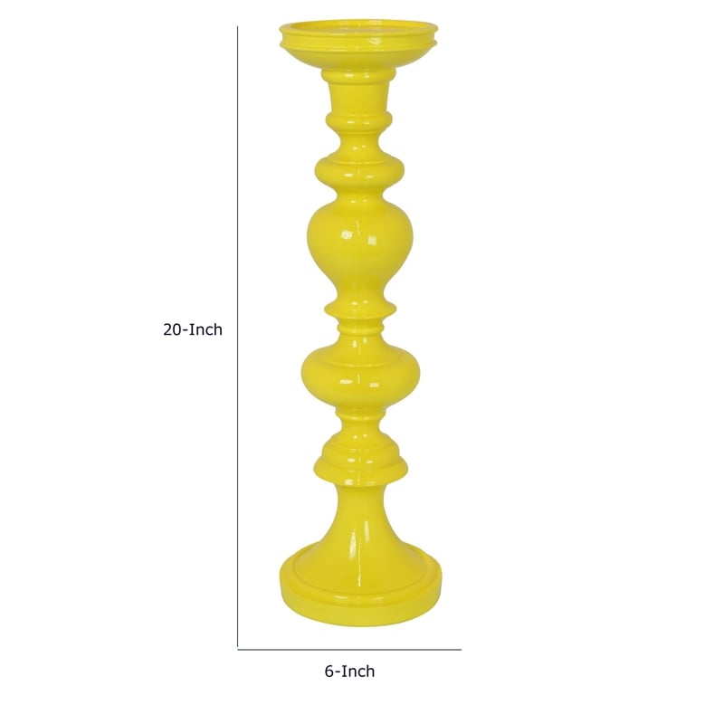 Meo Tabletop Decor Candle Holder- Sculpted Turned Yellow Resin-20 Inch