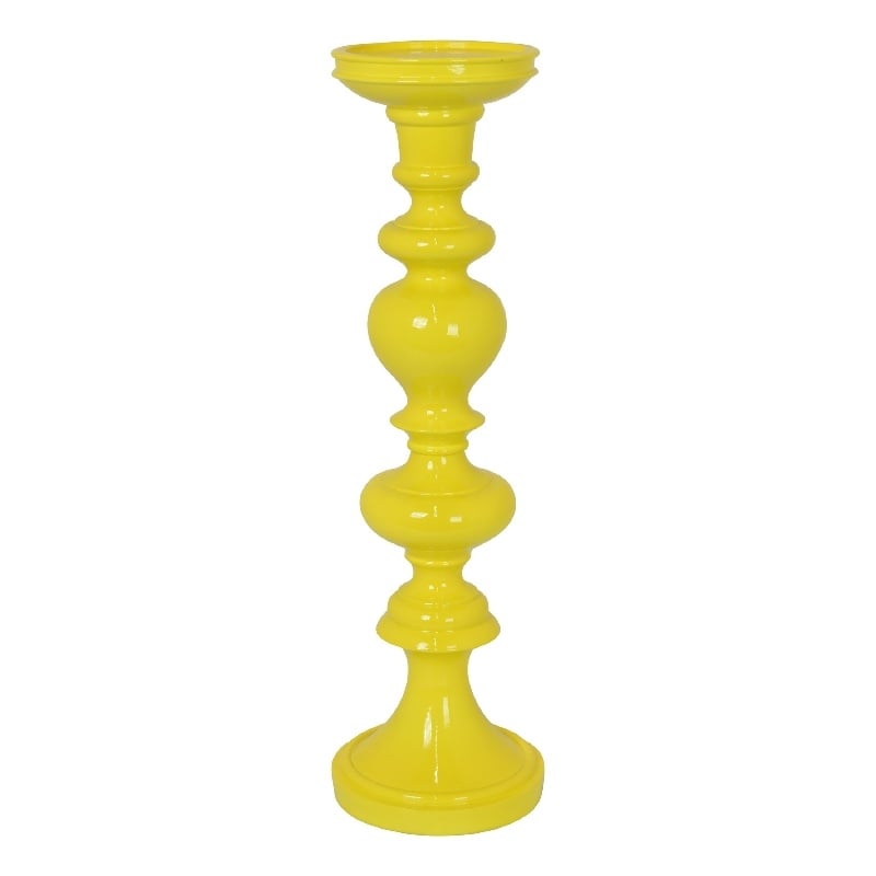 Meo Tabletop Decor Candle Holder- Sculpted Turned Yellow Resin-20 Inch