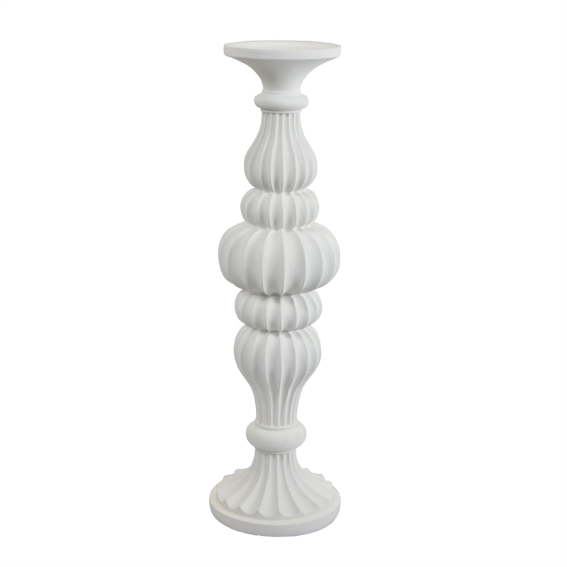 Tabletop Decor Candle Holder-Fluted Turned Baluster- White Resin- 18 Inch