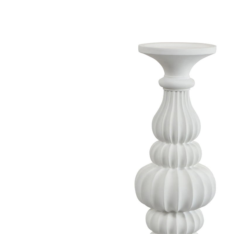 Tabletop Decor Candle Holder-Fluted Turned Baluster- White Resin- 18 Inch