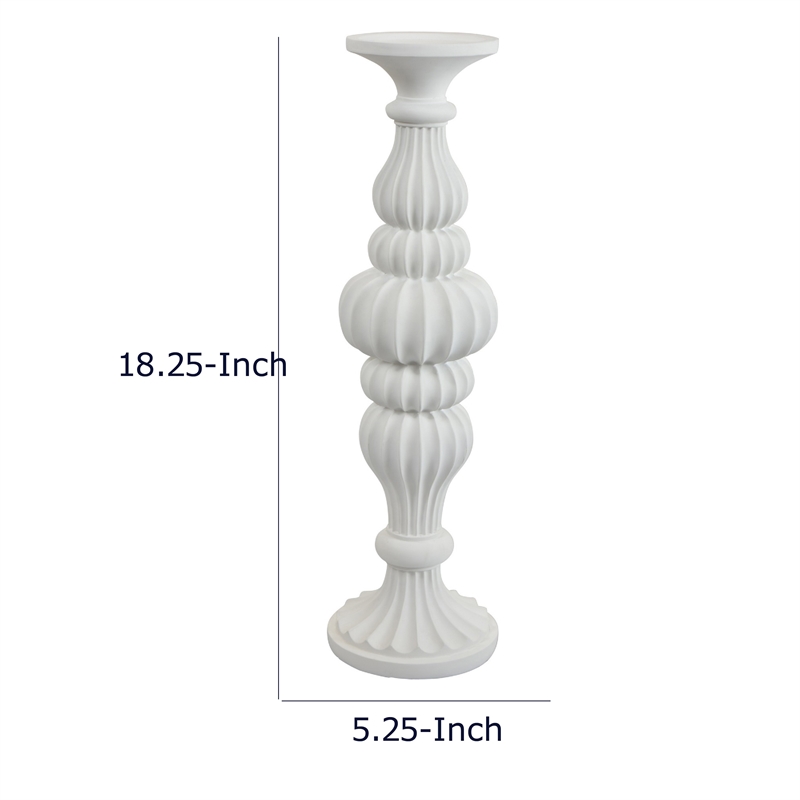 Tabletop Decor Candle Holder-Fluted Turned Baluster- White Resin- 18 Inch