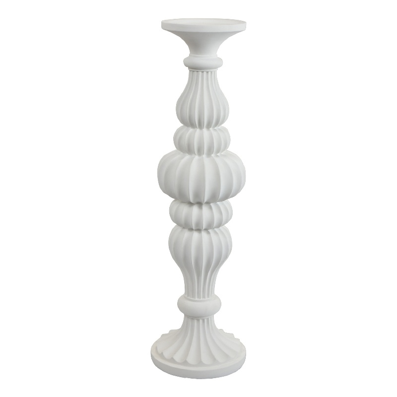 Tabletop Decor Candle Holder-Fluted Turned Baluster- White Resin- 18 Inch