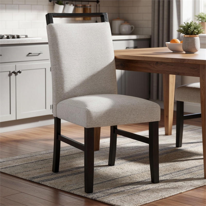 Juli Dining Side Chair Set of 2- Light Gray Cushion Seat- Black Wood