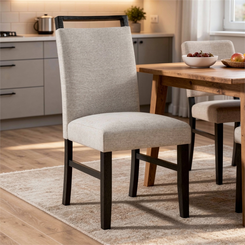 Juli Dining Side Chair Set of 2- Light Gray Cushion Seat- Black Wood