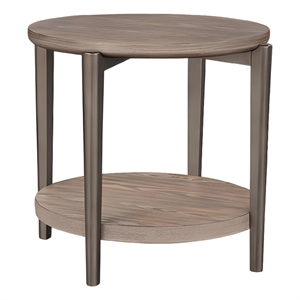 Jesy Side End Table- 27 Inch Round Top- Lower Shelf- Natural Brown