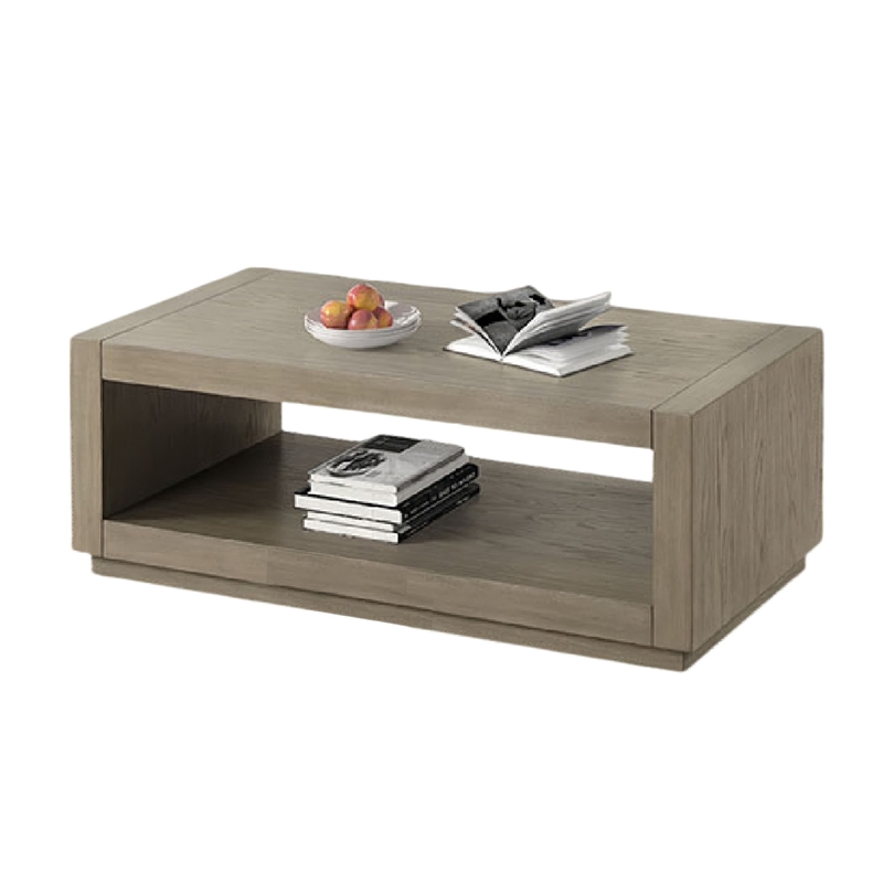 Dane Coffee Table- 48 Inch Cubic- Open Shelf- Natural Oak Gray Finish