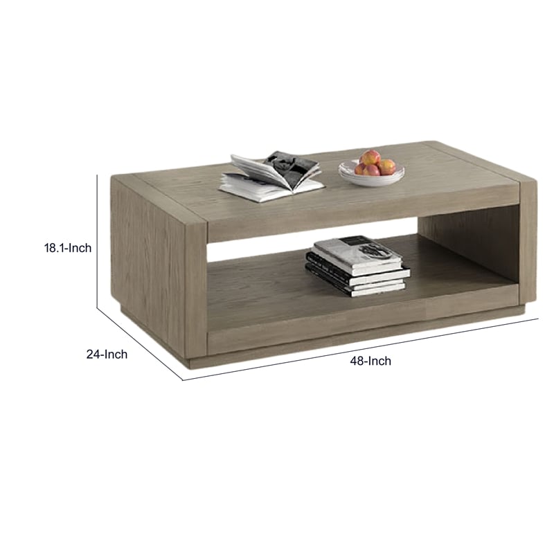 Dane Coffee Table- 48 Inch Cubic- Open Shelf- Natural Oak Gray Finish