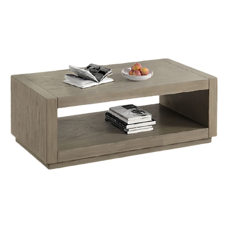 Dane Coffee Table- 48 Inch Cubic- Open Shelf- Natural Oak Gray Finish