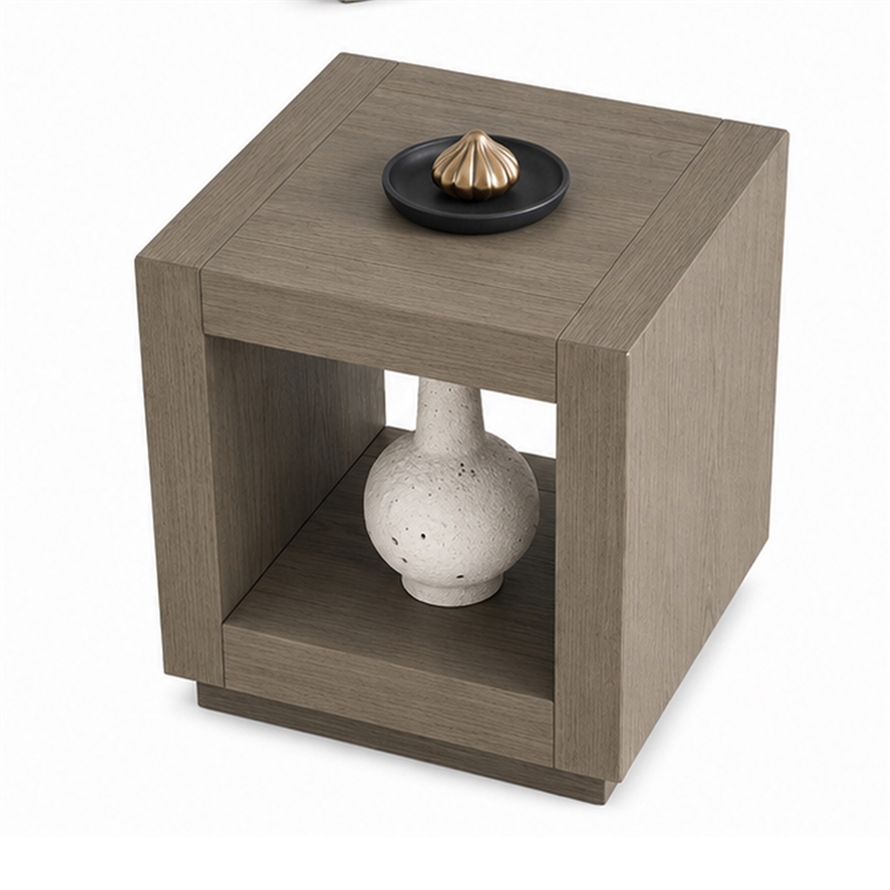 Dane Side End Table- 20 Inch Cubic- Open Shelf- Natural Oak Gray Finish