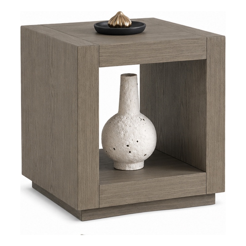 Dane Side End Table- 20 Inch Cubic- Open Shelf- Natural Oak Gray Finish