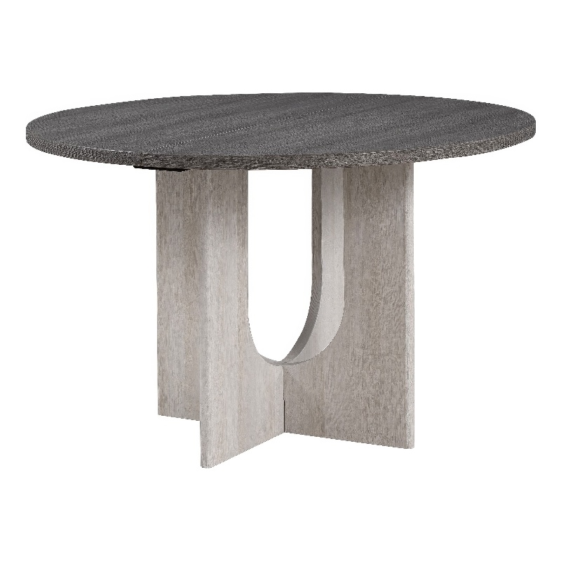 Kysa Dining Table- 47 Inch Gray Round Top- Cross U Pedestal Base- White