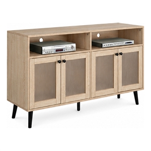Iho TV Stand Media Cabinet- 4 Doors- Black Legs- 56 Inch Natural Brown