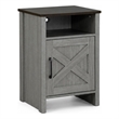Gera Side Table- 16 Inch Dark Brown Top- X Barn Door- Open Shelf- Gray