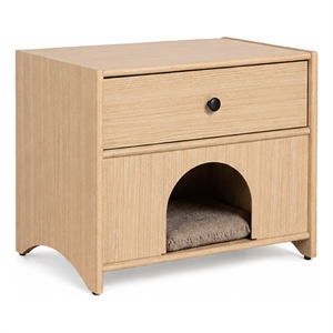 Cera Side End Table with Pet Nook- 1 Drawer- 16 Inch Natural Brown