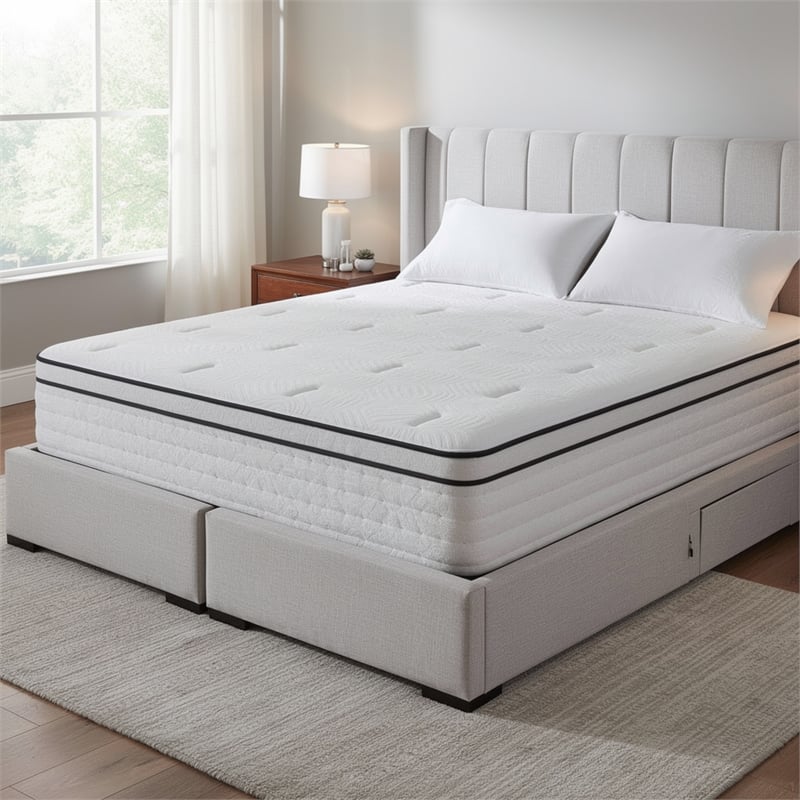 Mysa Queen Size Euro Top Mattress- Pocket Coil Springs- 12 Inch White