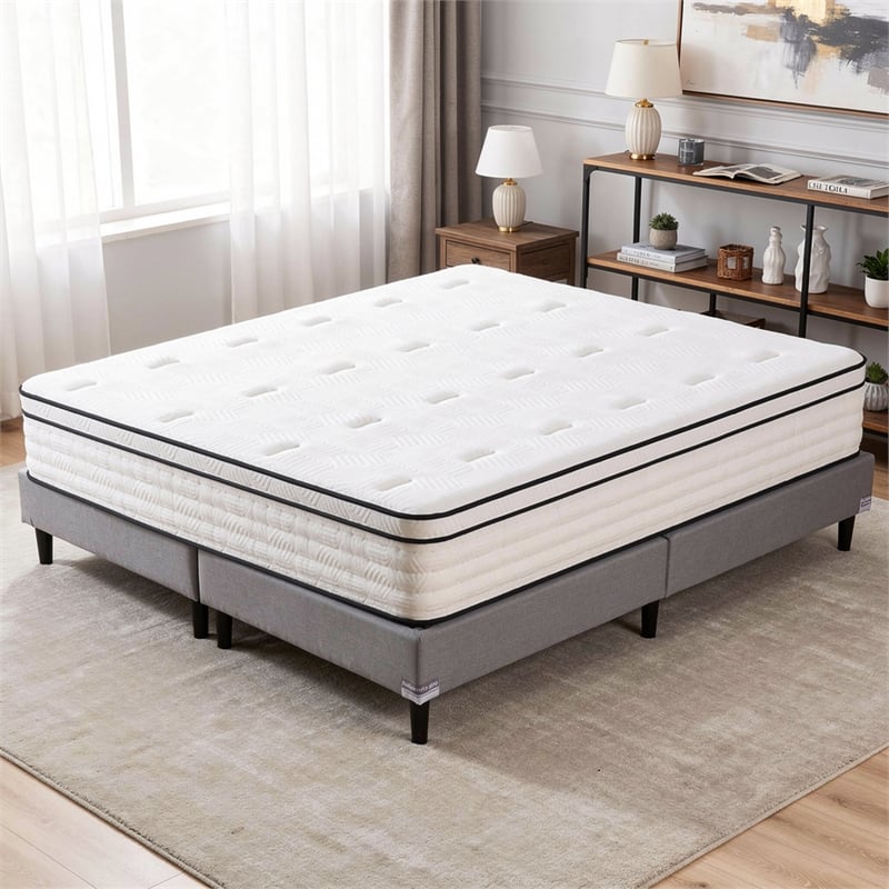 Mysa Queen Size Euro Top Mattress- Pocket Coil Springs- 12 Inch White
