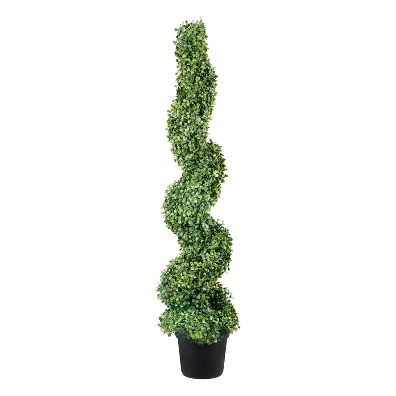 Mila Spiral Boxwood Topiary Plant- Set of 2- Lifelike 48 Inch
