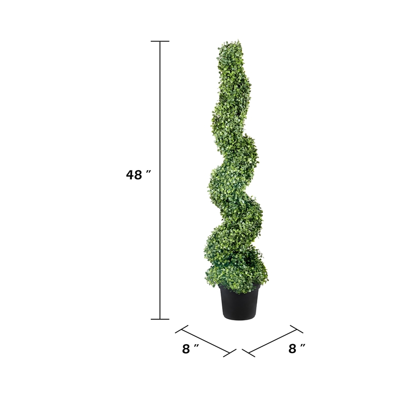 Mila Spiral Boxwood Topiary Plant- Set of 2- Lifelike 48 Inch