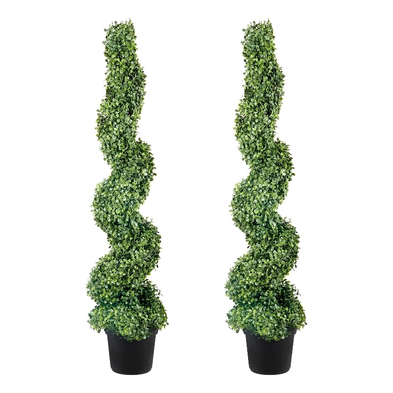 Mila Spiral Boxwood Topiary Plant- Set of 2- Lifelike 48 Inch