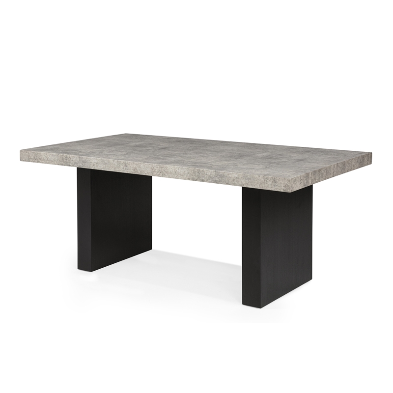 Seba Dining Table- Cement 3D Paper Veneer Top- Panel Legs- Black 72 Inch