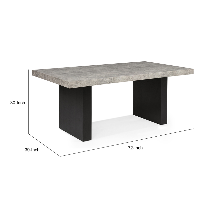 Seba Dining Table- Cement 3D Paper Veneer Top- Panel Legs- Black 72 Inch
