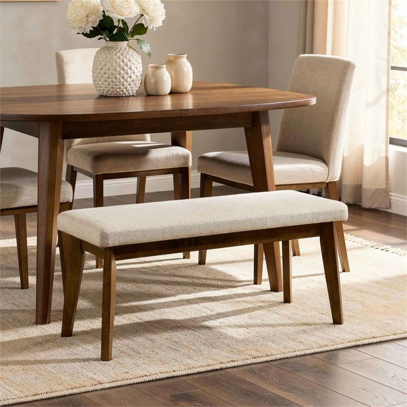 Stan Dining Bench- Noble Platinum Beige Seat- Smoke Walnut Brown 45 Inch