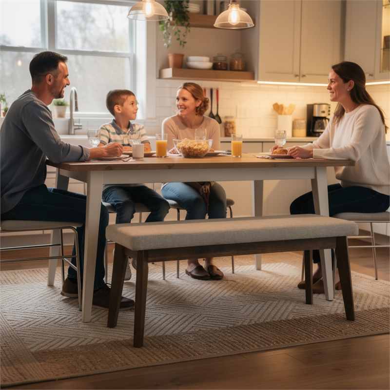 Stan Dining Bench- Noble Platinum Beige Seat- Smoke Walnut Brown 45 Inch