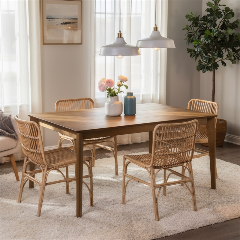 Stan Rectangular Dining Table- Flared Legs- Smoke Walnut Brown 63 Inch