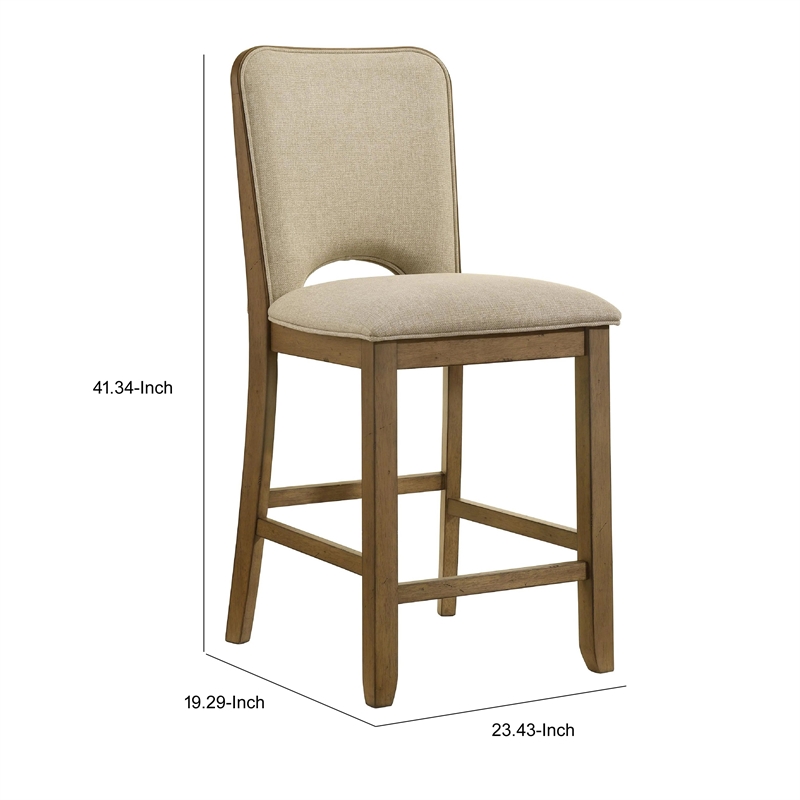 Rell Counter Stool Chair Set of 2- Cutout Back- Beige- Antique Brown