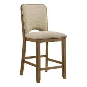 Rell Counter Stool Chair Set of 2- Cutout Back- Beige- Antique Brown