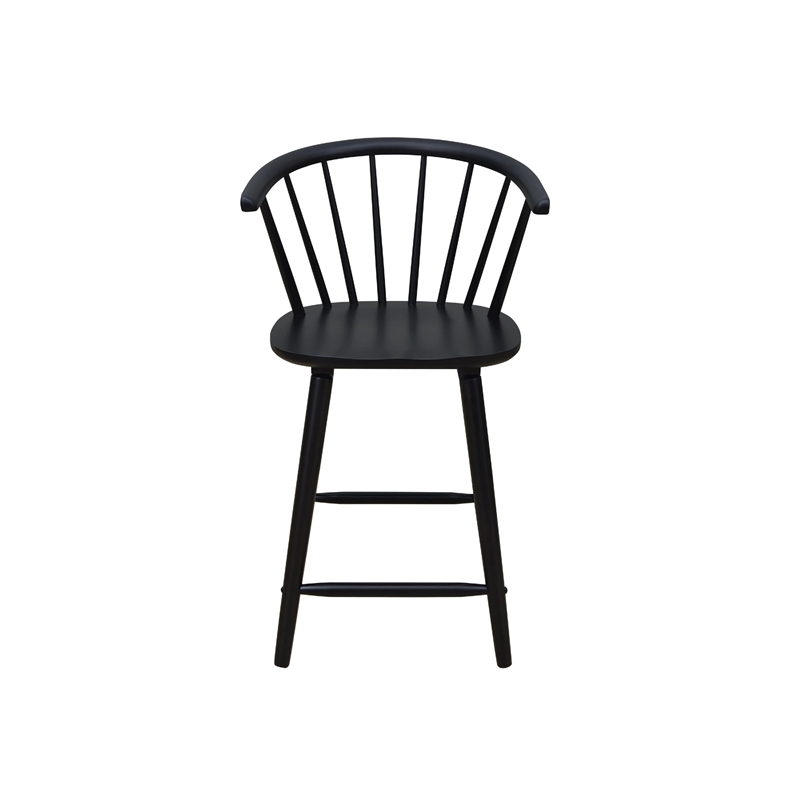 Anna Counter Stool Chair Set of 2- Curved Spindle Back- Footrests- Black