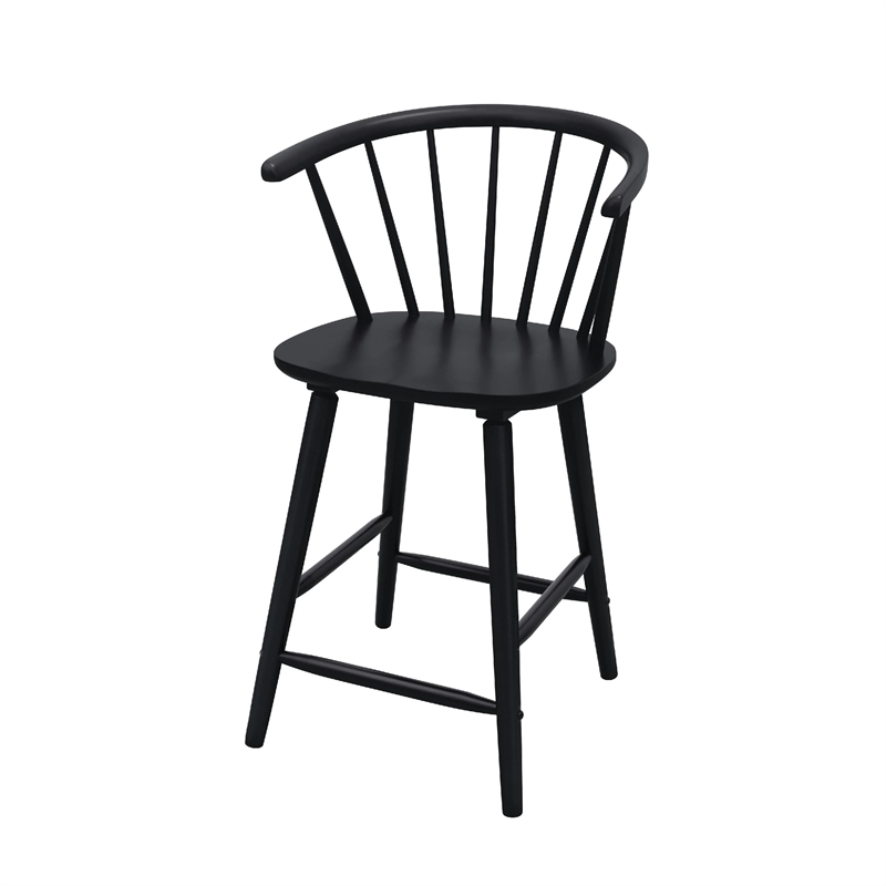 Anna Counter Stool Chair Set of 2- Curved Spindle Back- Footrests- Black