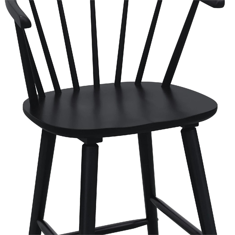 Anna Counter Stool Chair Set of 2- Curved Spindle Back- Footrests- Black