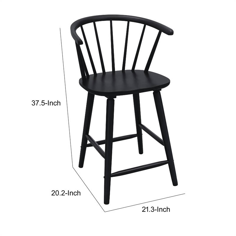 Anna Counter Stool Chair Set of 2- Curved Spindle Back- Footrests- Black